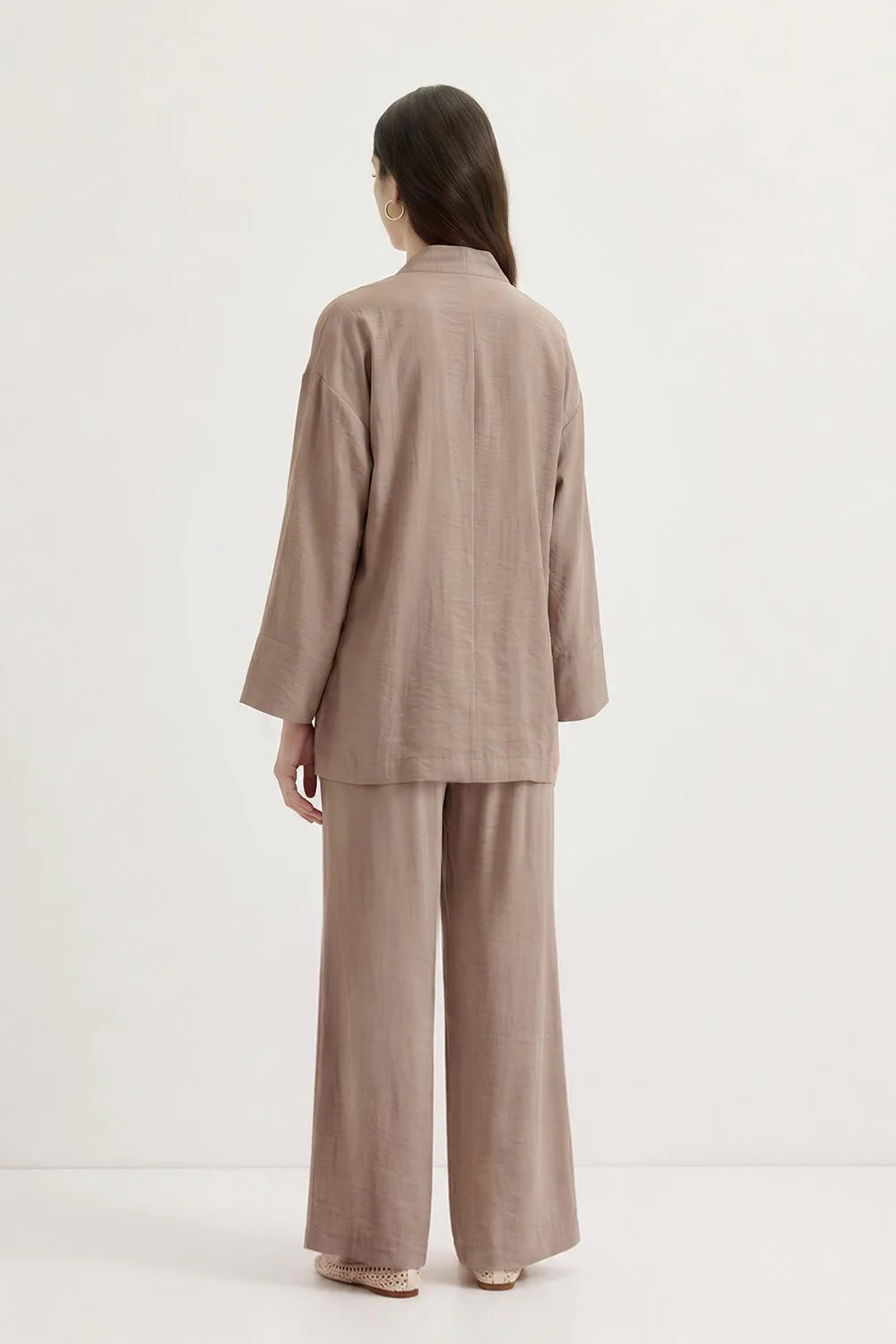 Kimono Trousers Set with Strap Detail Mink