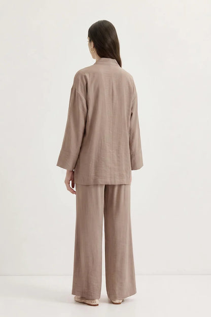 Kimono Trousers Set with Strap Detail Mink