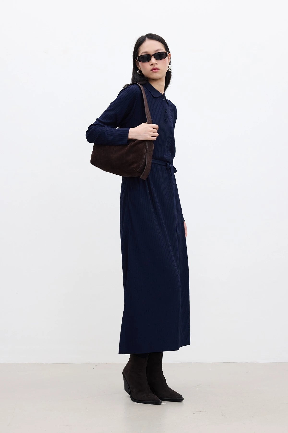 COLLAR KNITWEAR DRESS BLUE