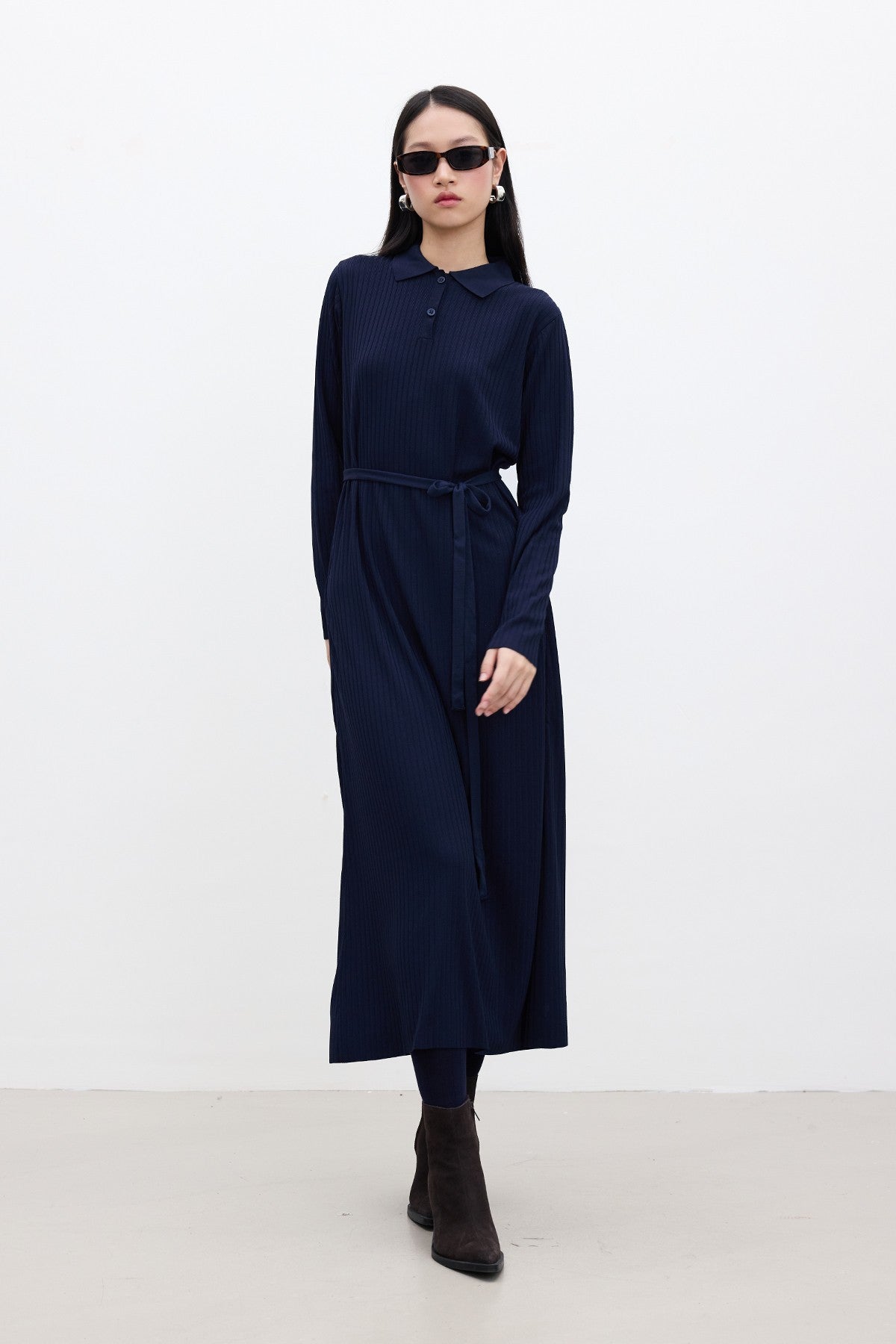 COLLAR KNITWEAR DRESS BLUE