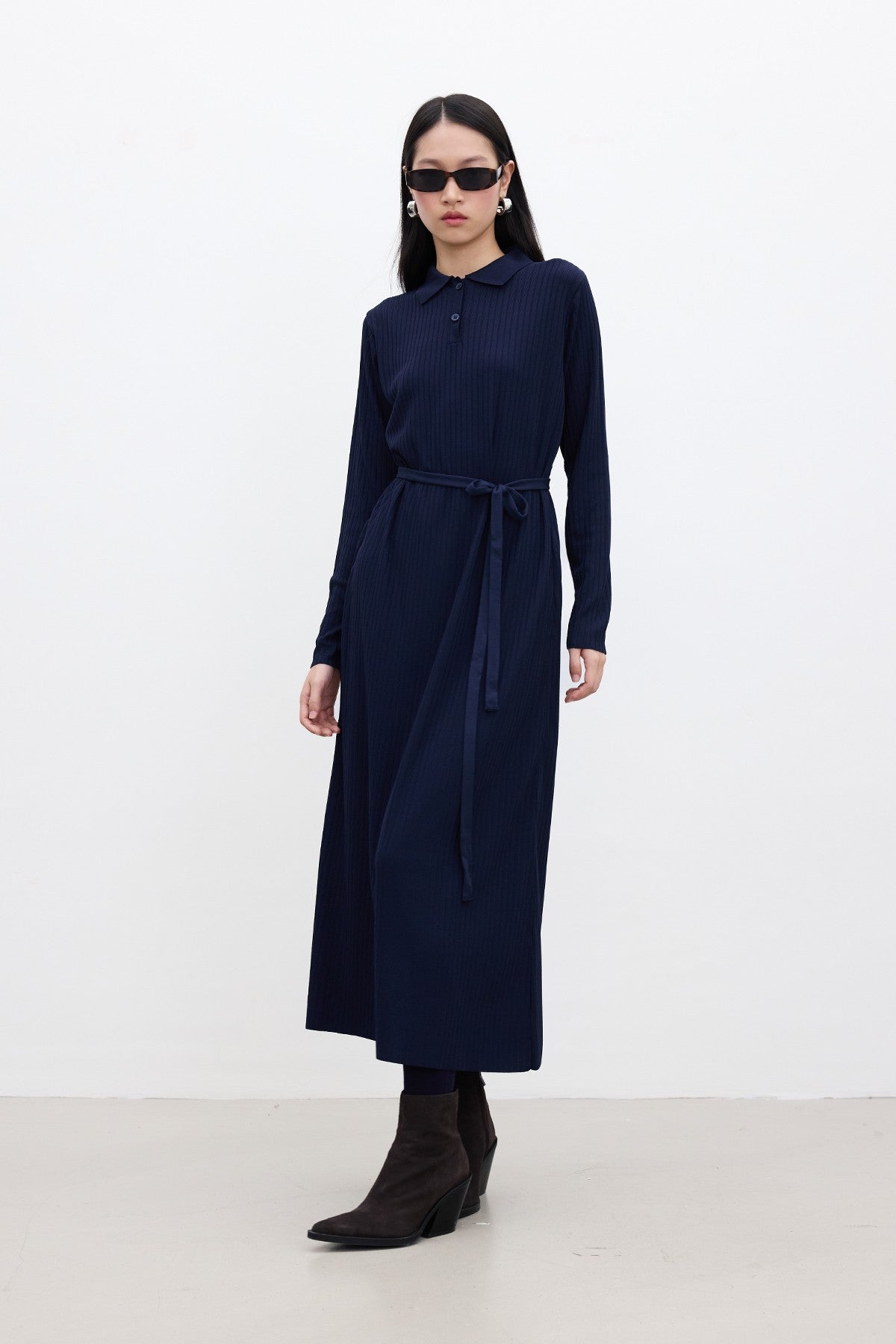 COLLAR KNITWEAR DRESS BLUE