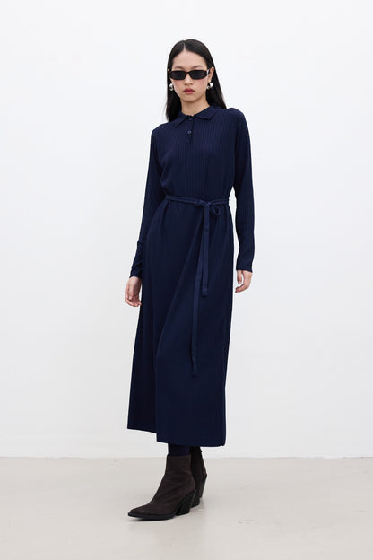 COLLAR KNITWEAR DRESS BLUE