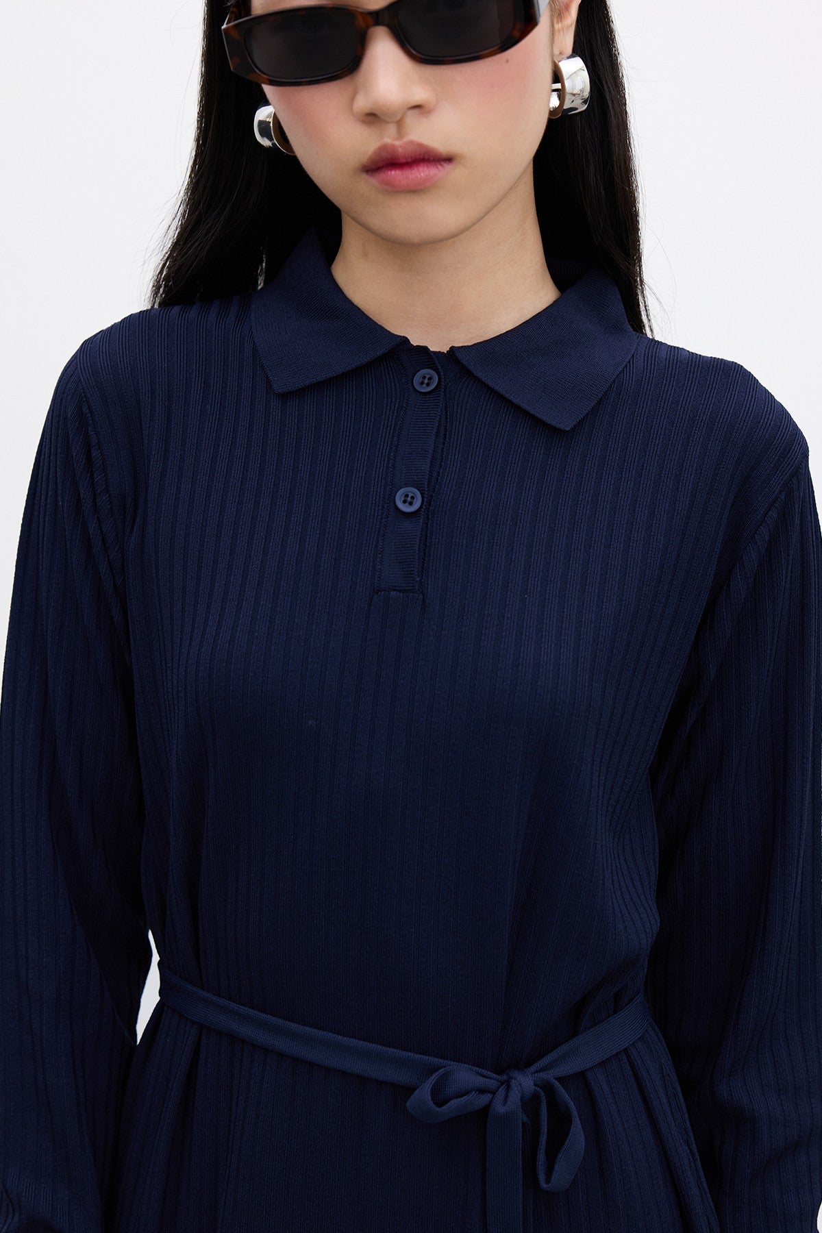 COLLAR KNITWEAR DRESS BLUE