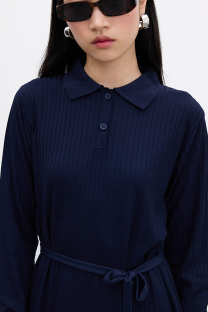 COLLAR KNITWEAR DRESS BLUE