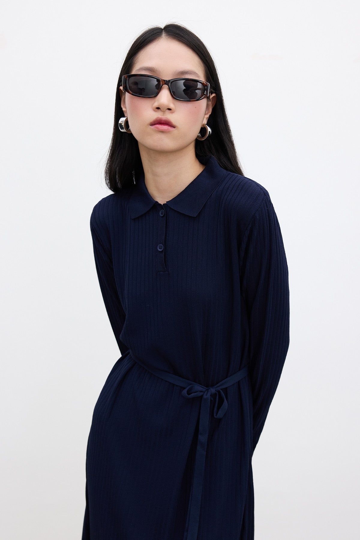 COLLAR KNITWEAR DRESS BLUE
