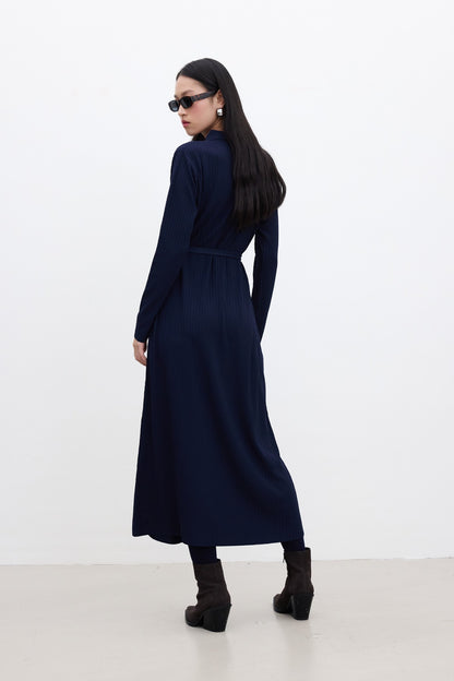 COLLAR KNITWEAR DRESS BLUE