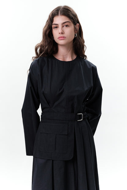 Pocket Belt Detail Dress Midnight Blue