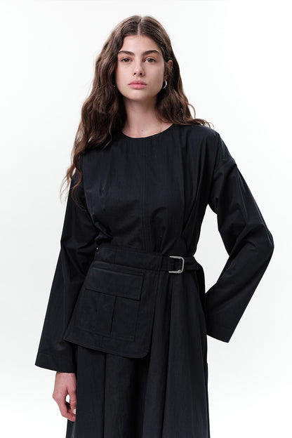 Pocket Belt Detail Dress Midnight Blue