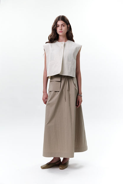 Skirt with Pocket Belt Beige Green