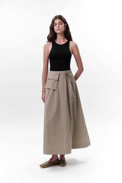 Skirt with Pocket Belt Beige Green