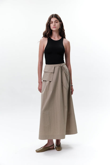 Skirt with Pocket Belt Beige Green