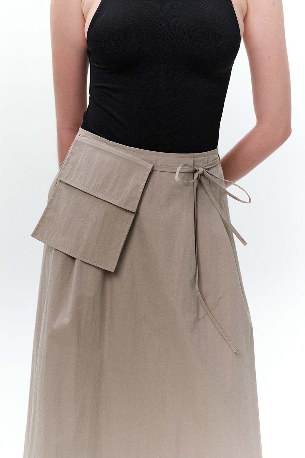 Skirt with Pocket Belt Beige Green