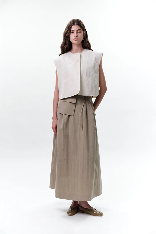 Skirt with Pocket Belt Beige Green