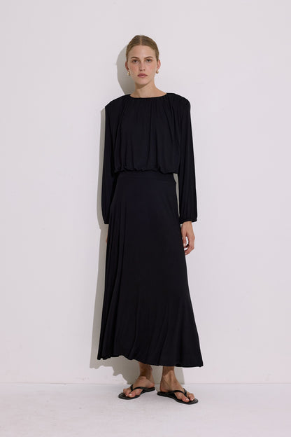 Flowing Balloon Form Blouse Black