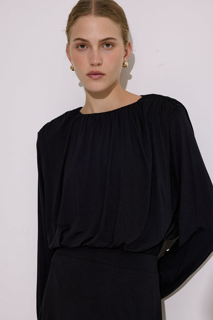 Flowing Balloon Form Blouse Black
