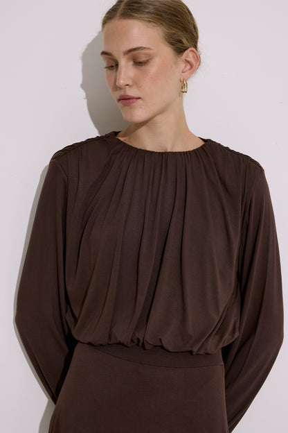 Flowing Balloon Form Blouse Brown