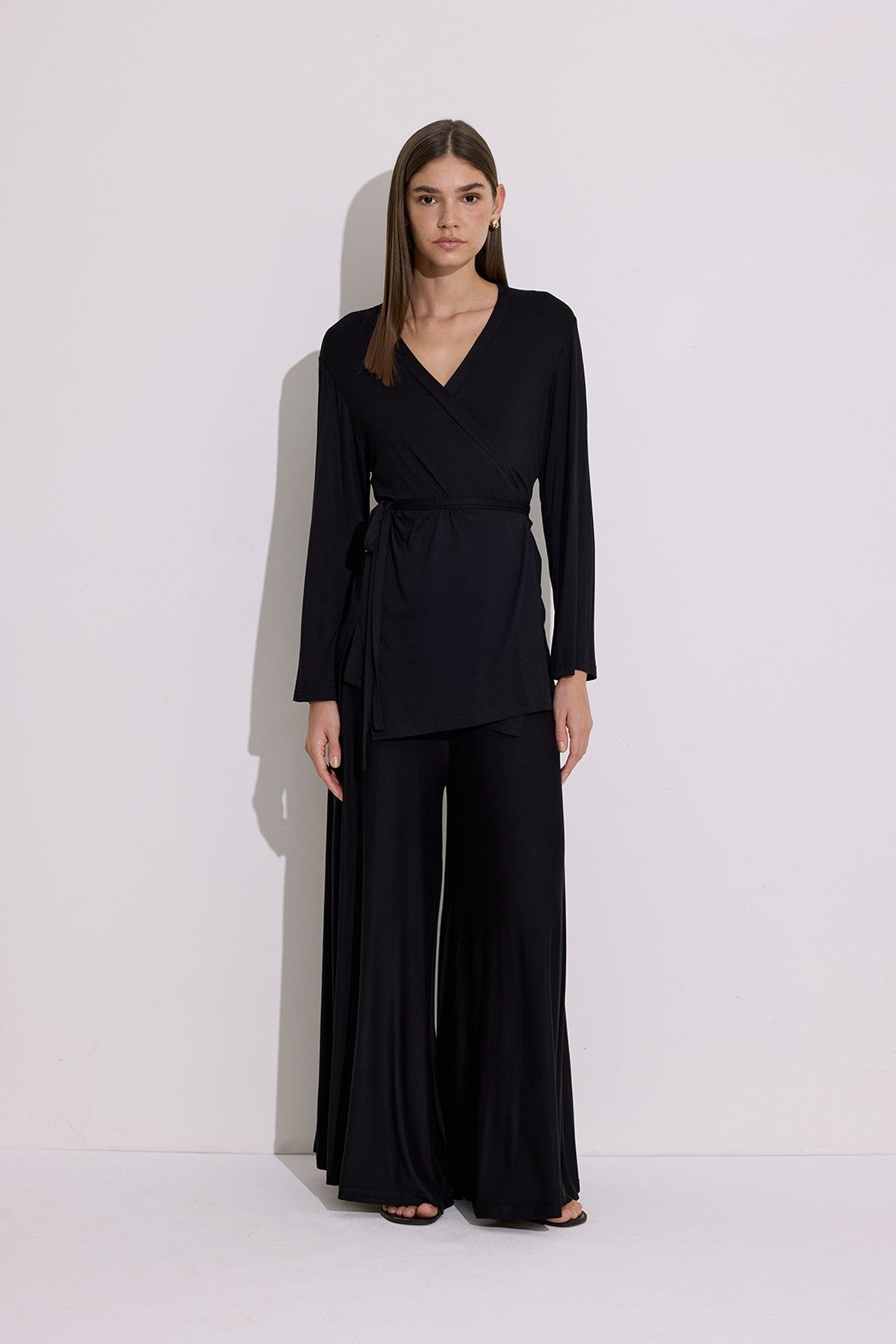 Tie-Waist Draped Kimono Black