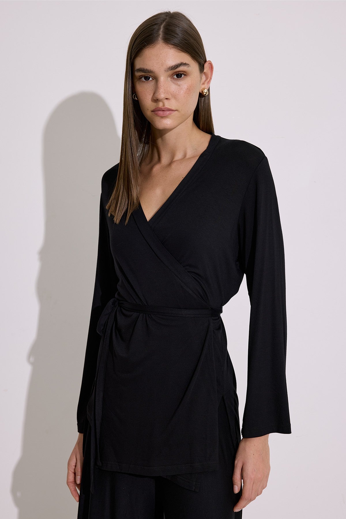 Tie-Waist Draped Kimono Black