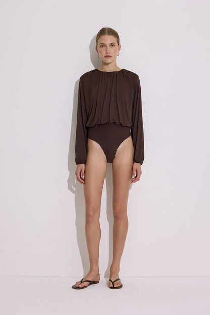Flowing Balloon Form Blouse Brown