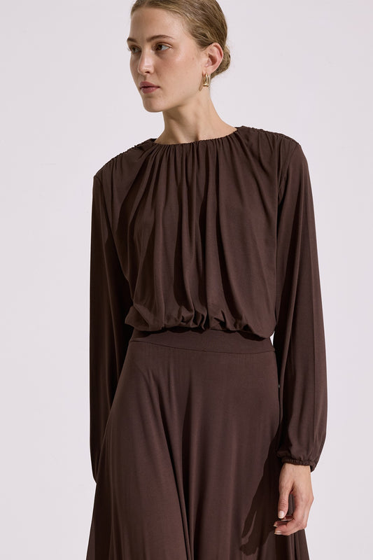 Flowing Balloon Form Blouse Brown