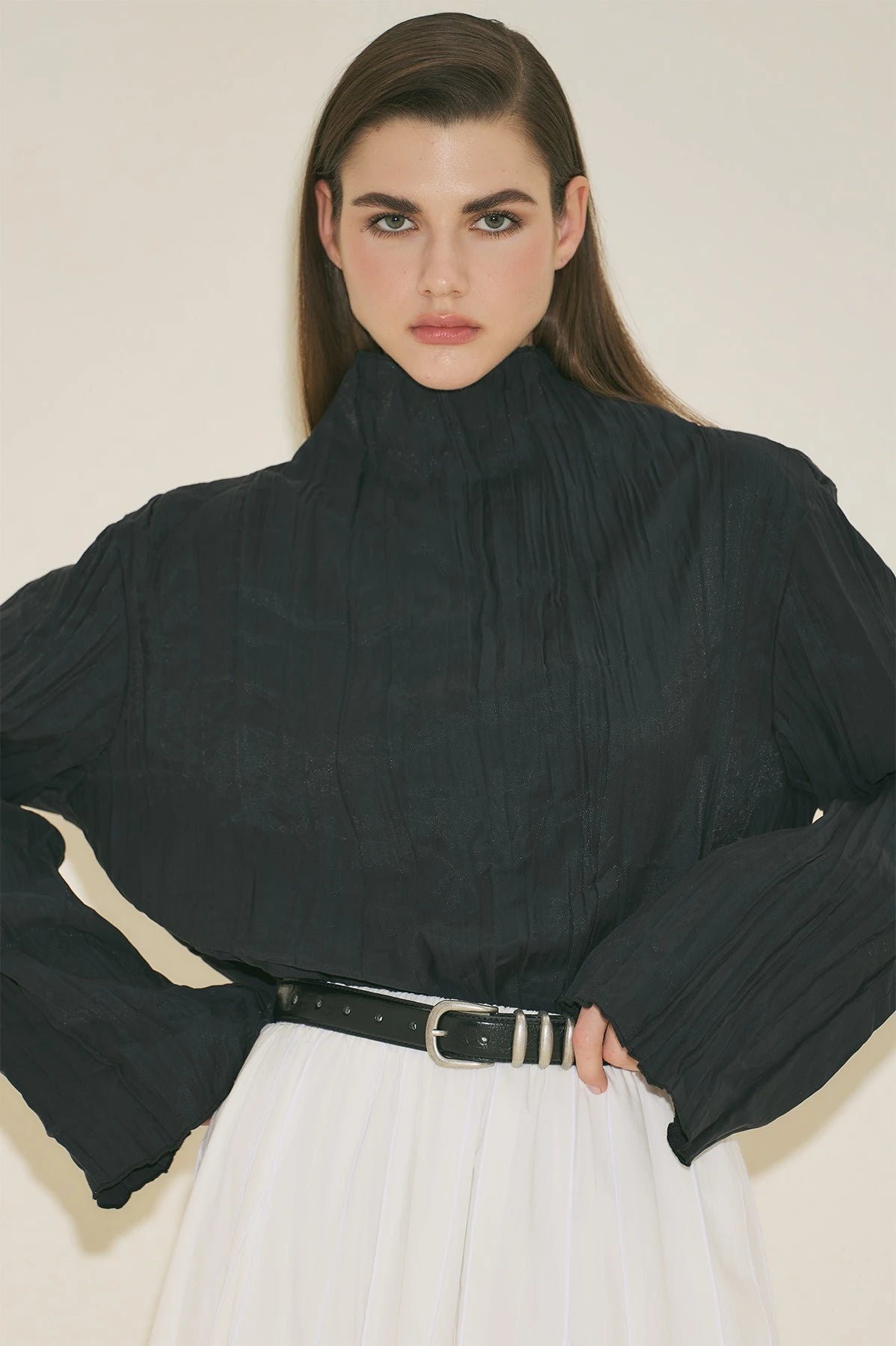 Crush Fabric Blouse Black