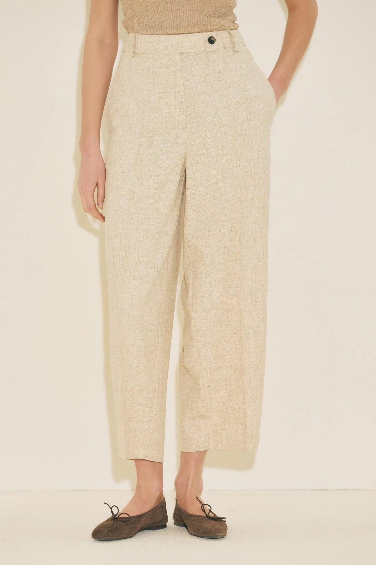BARREL FABRIC TROUSERS BEIGE