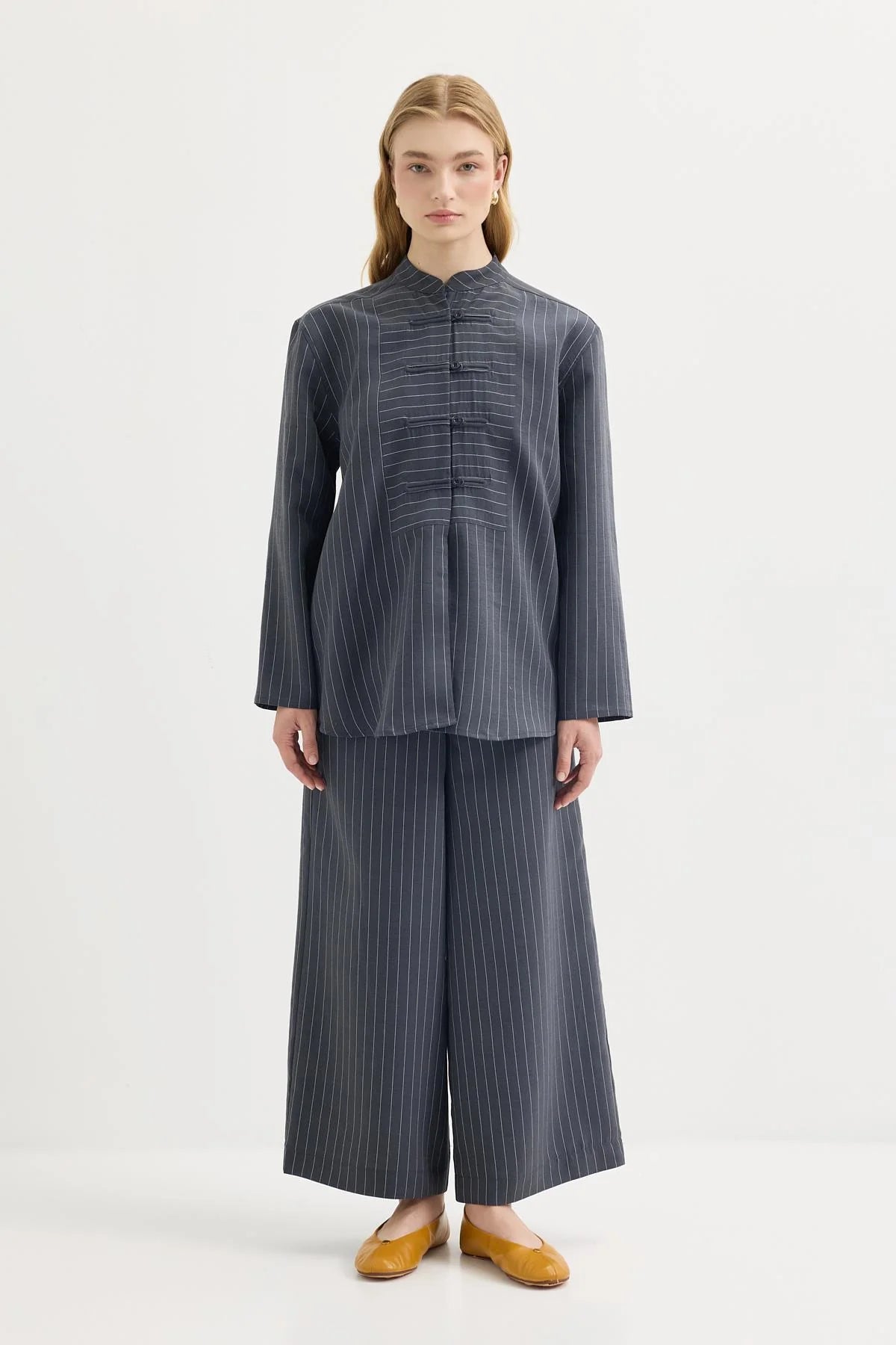 Dory Mandarin Blouse and Trousers Set Indigo