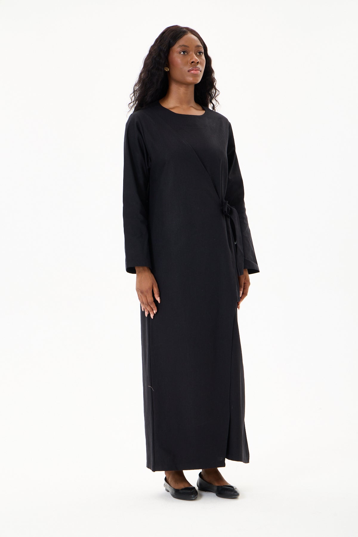 Evan Wrap Linen Dress Black