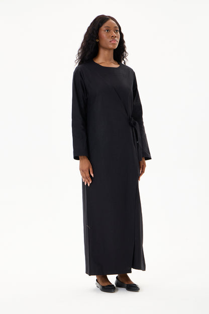 Evan Wrap Linen Dress Black