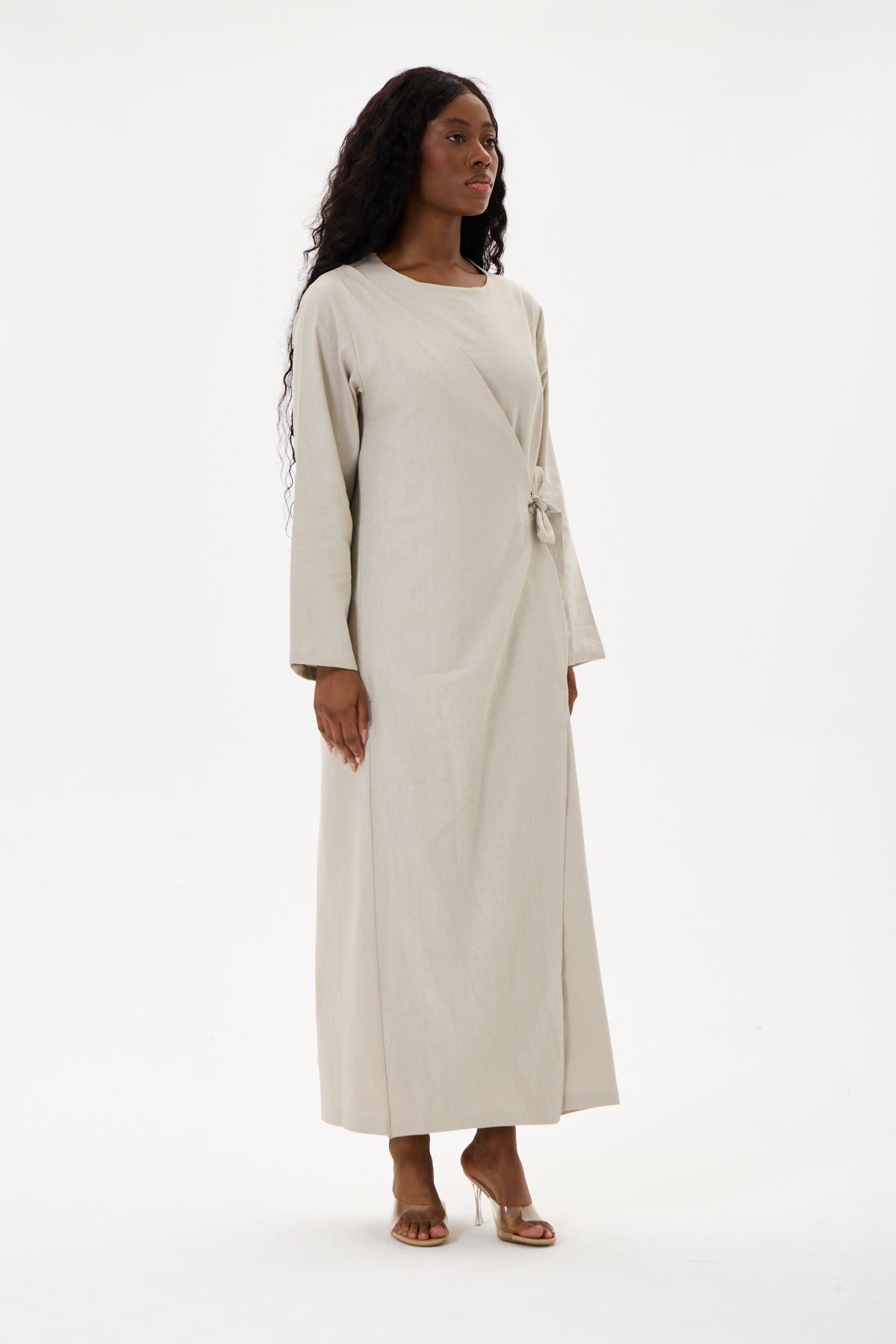 Evan Wrap Linen Dress Stone