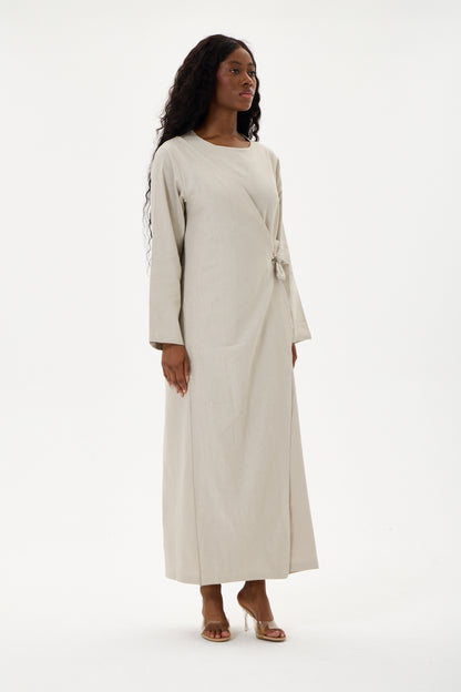 Evan Wrap Linen Dress Stone