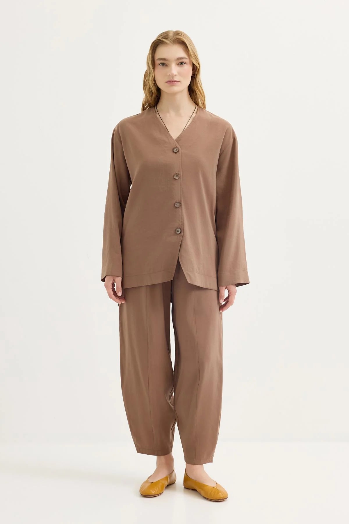 Buttoned Modal Tunic and Pants Set (Earth)