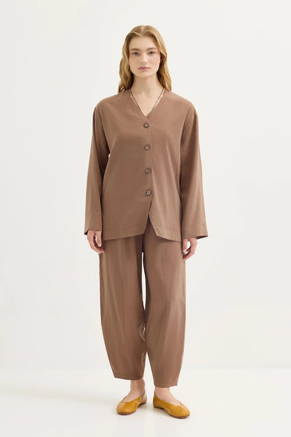 Buttoned Modal Tunic and Pants Set (Earth)