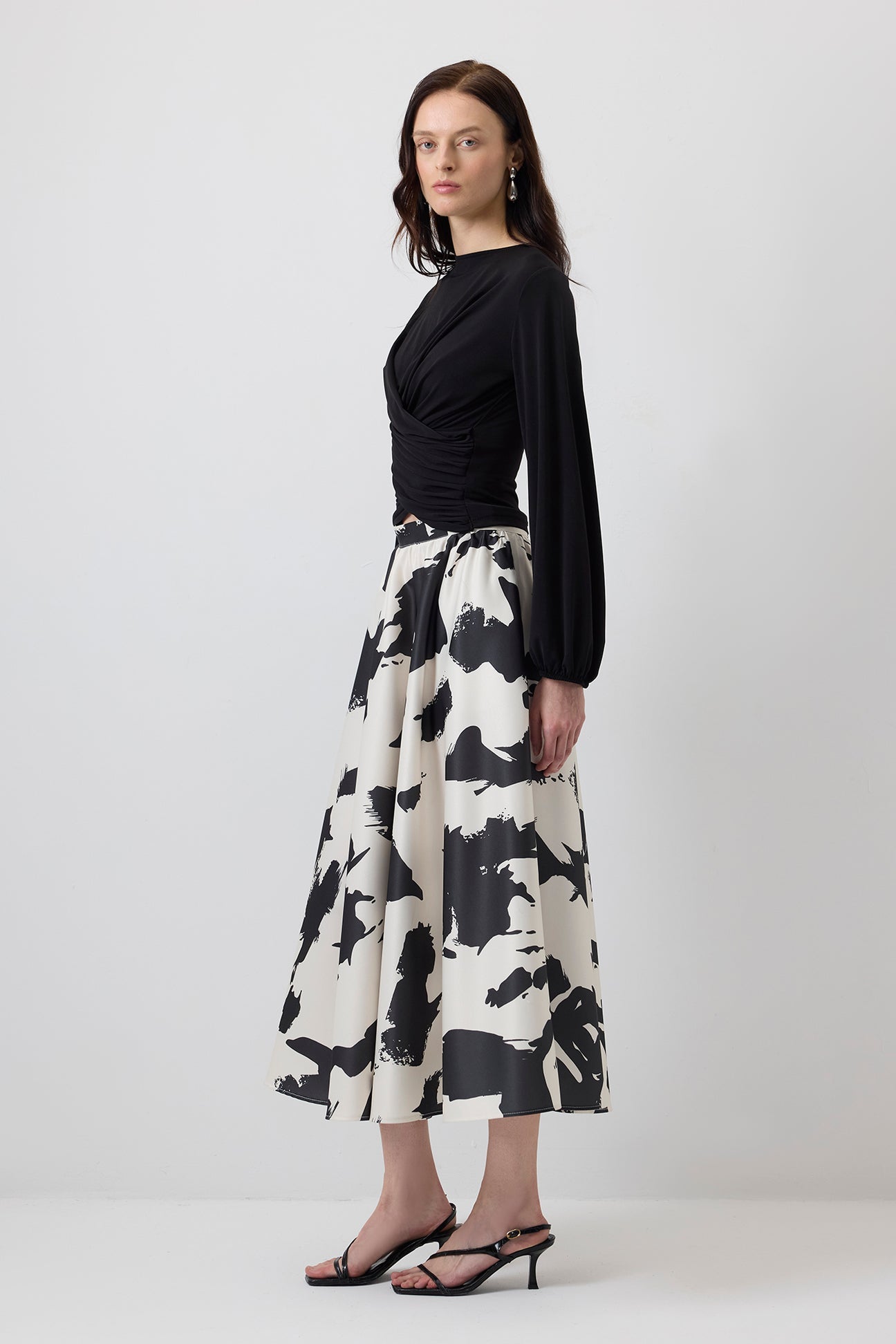 Abstract Monochrome Midi Skirt