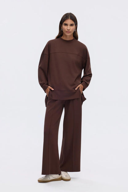 Modal Knit Asymmetrical Cut Co-Ord Set Brown