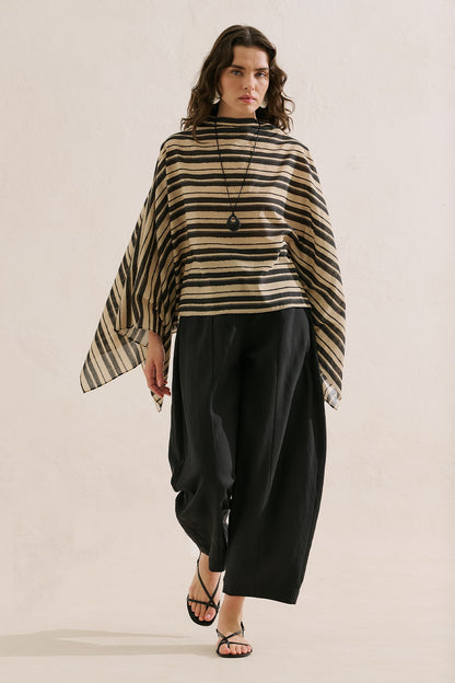 Patterned Cape Blouse Black Striped