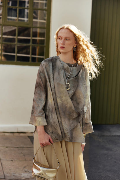 Shawl Collar Patterned Tunic Sage