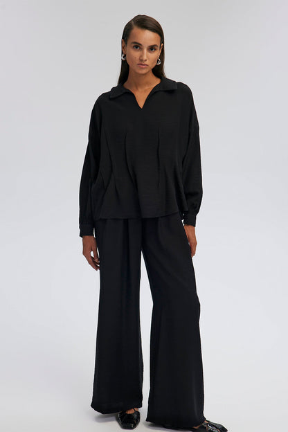 V NECK TUNIC TROUSERS SET Black