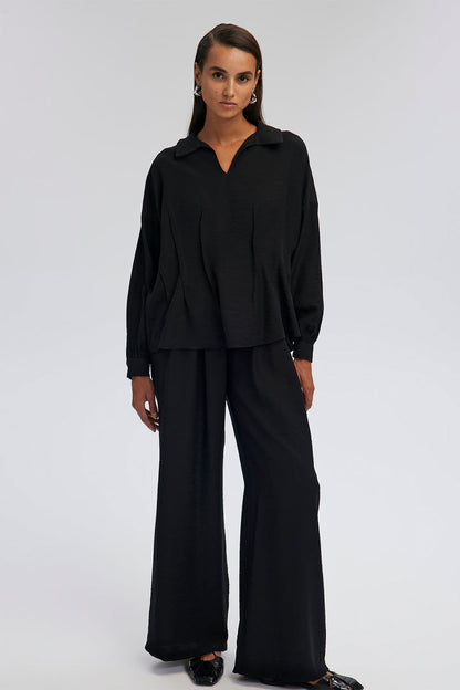 V NECK TUNIC TROUSERS SET Black