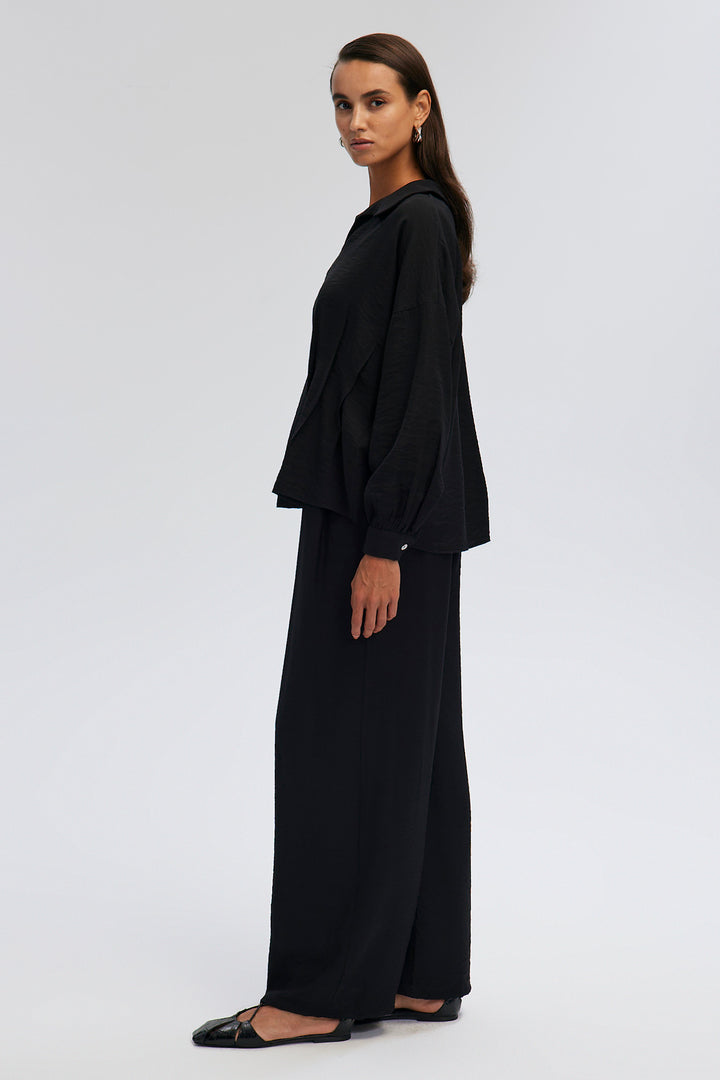 V NECK TUNIC TROUSERS SET Black