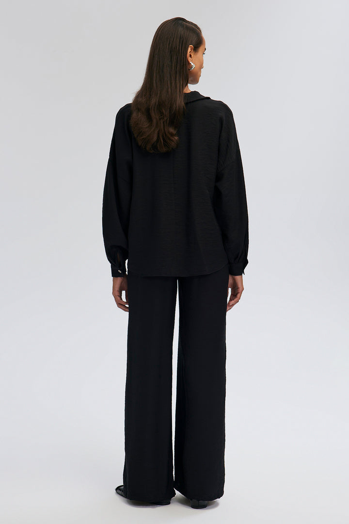 V NECK TUNIC TROUSERS SET Black