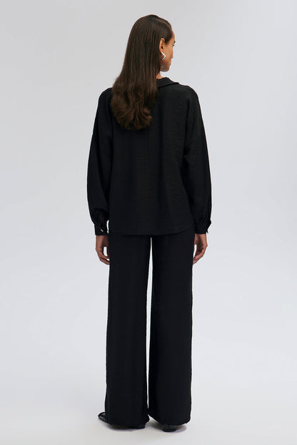 V NECK TUNIC TROUSERS SET Black