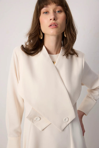 DOUBLE BREASTED COLLAR BEIGE DRESS
