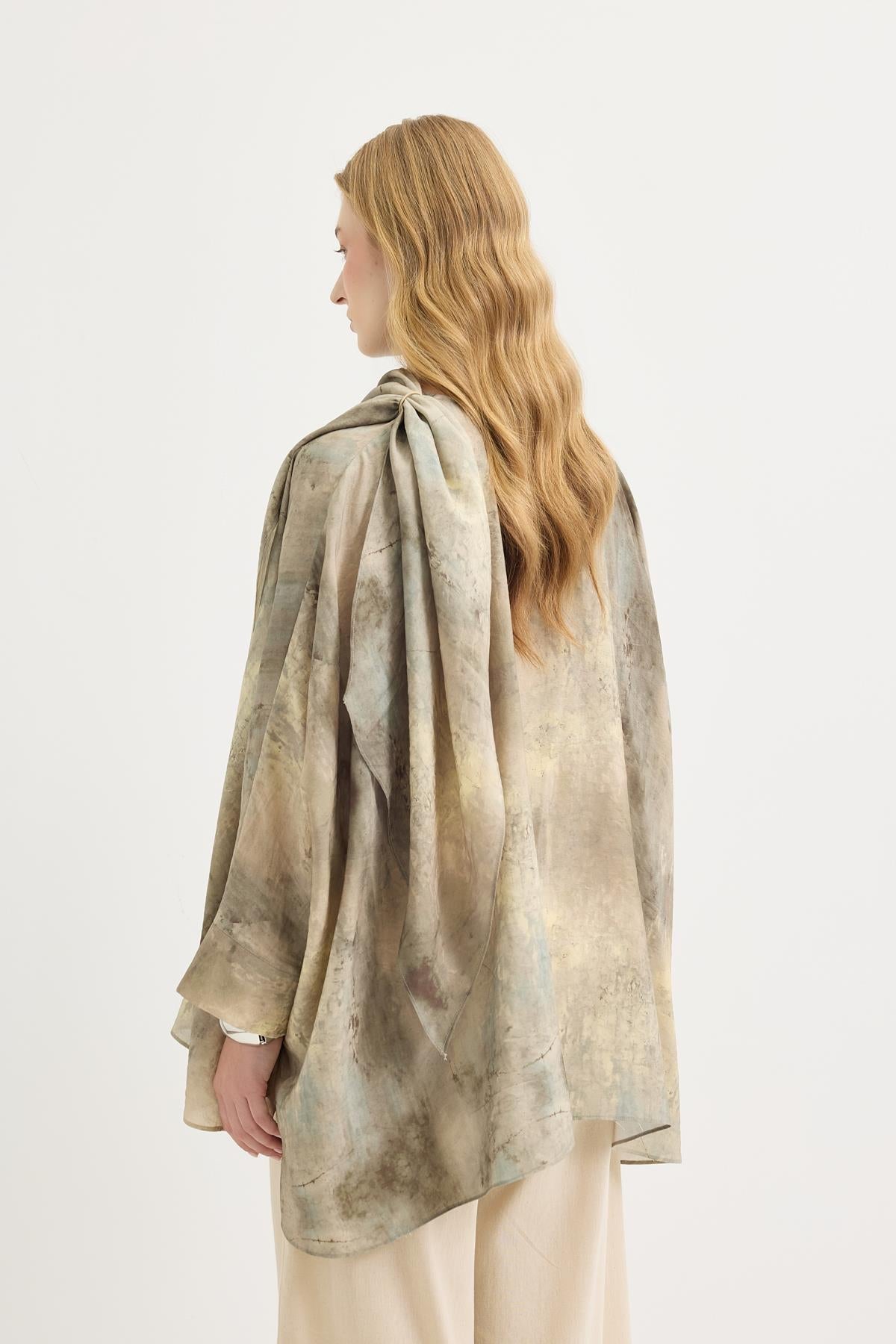 Shawl Collar Patterned Tunic Sage
