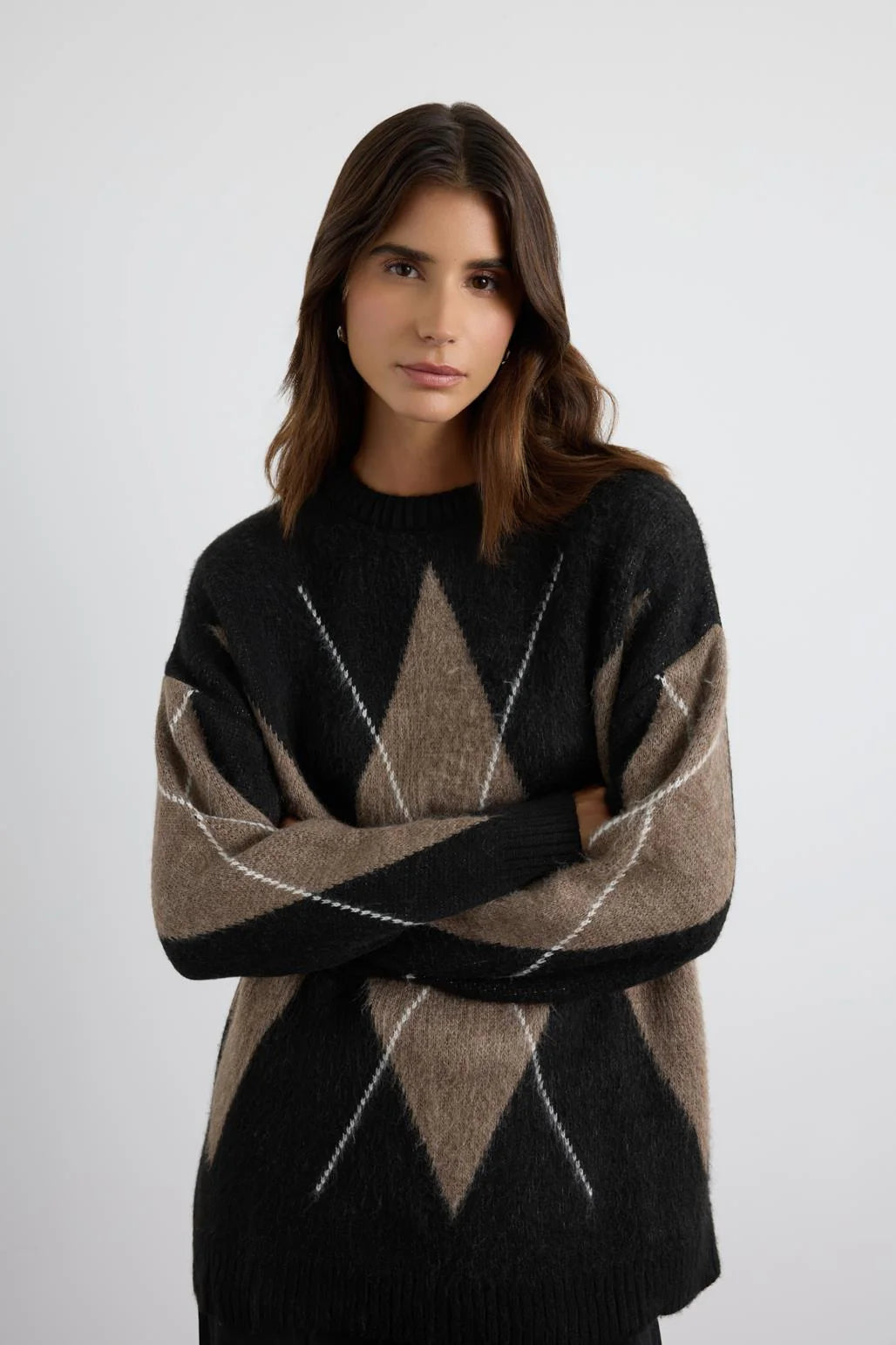 Diamond Pattern Knit Sweater Black