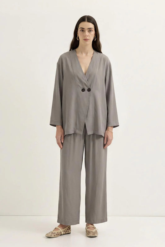 Wrap Front Modal Tunic Trousers Set Mink