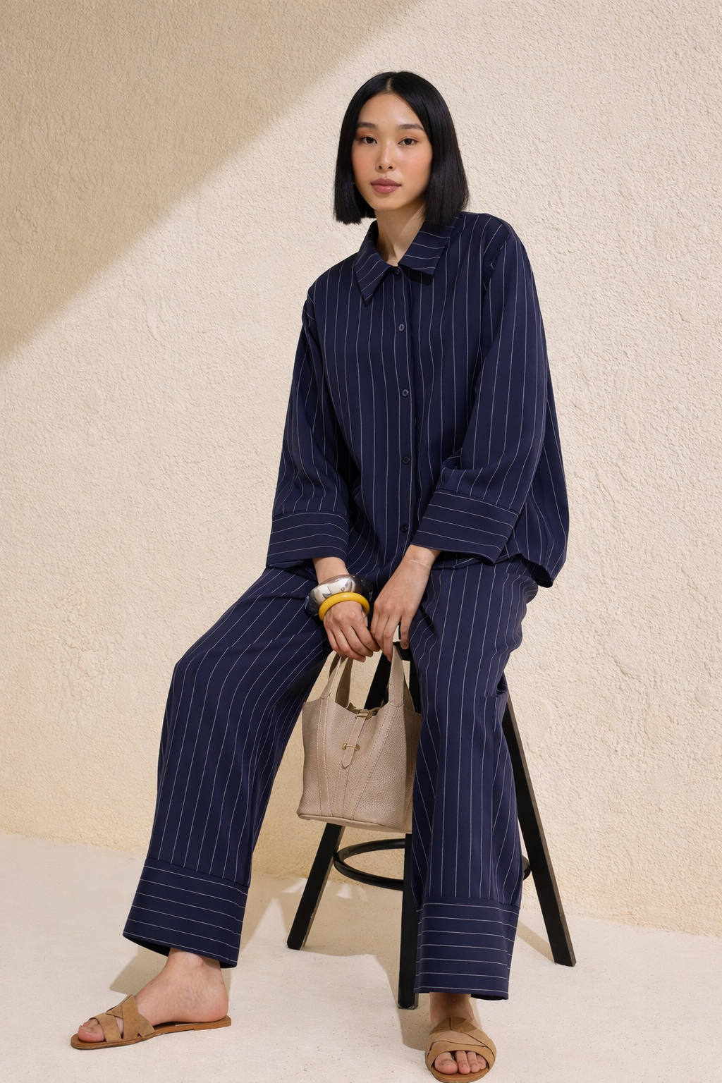 Dory Modal Blouse and Trousers Set Indigo Blue