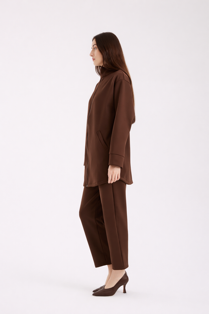 Scuba Zipped Hoodie Set Brown