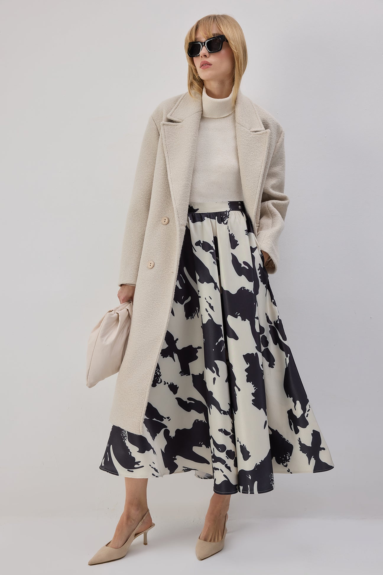 Abstract Monochrome Midi Skirt