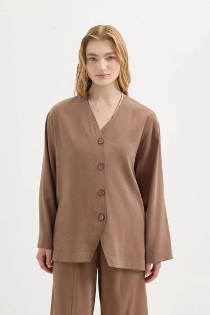 Buttoned Modal Tunic and Pants Set (Earth)